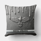 Silver Metal Eagle Emblem With Dripping Paint クッション (裏面)