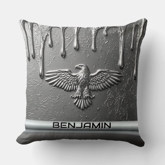 Silver Metal Eagle Emblem With Dripping Paint クッション (正面)