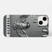 Silver Metal Eagle Emblem With Dripping Paint iPhoneケース (裏面横)