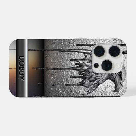 Silver Metal Eagle Emblem With Dripping Paint iPhoneケース (裏面横)