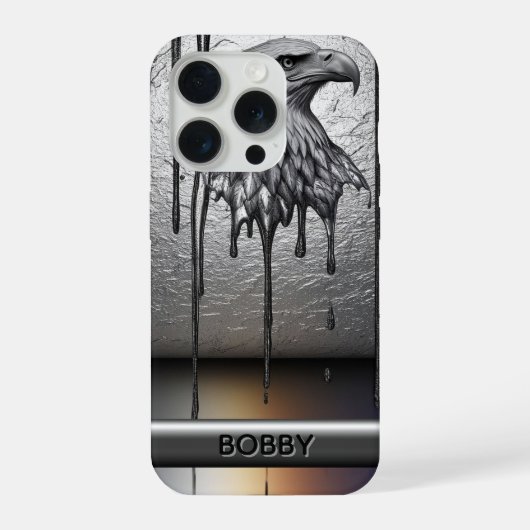 Silver Metal Eagle Emblem With Dripping Paint iPhoneケース (裏面)