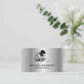 Silver Metal Welding Fabrication Contractor Welder 名刺 (スタンド正面)