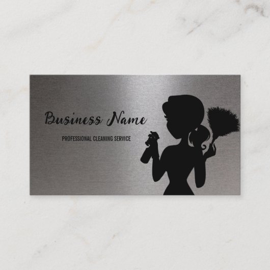 Silver Metallic Cleaning Service Housekeeper Maid 名刺 (正面)