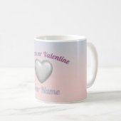 Silver Metallic Heart Pink Blue Pastel Valentine M コーヒーマグカップ (正面右)