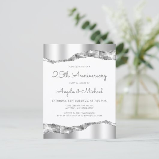 Silver Mirror Foil 25th Anniversary Invitation ポストカード (スタンド正面)