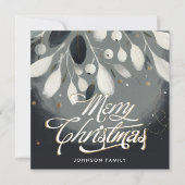 Silver mistletoe wreath Flat Holiday Card シーズンカード (正面)