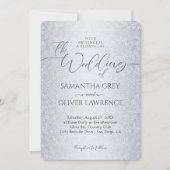 Silver Modern Damask Photo Wedding Invitation 招待状 (正面)