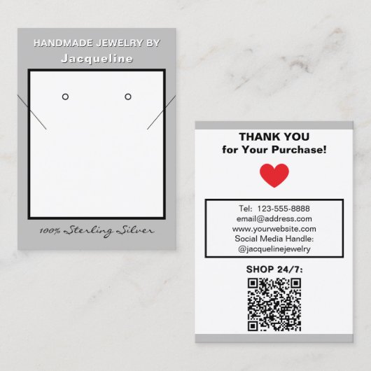 Silver Necklace Earrings Website QR Code 名刺 (正面/裏面)