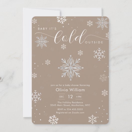 Silver Neutral Magic Winter Snowflake Baby Shower  招待状 (正面)