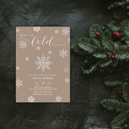 Silver Neutral Magic Winter Snowflake Baby Shower  招待状