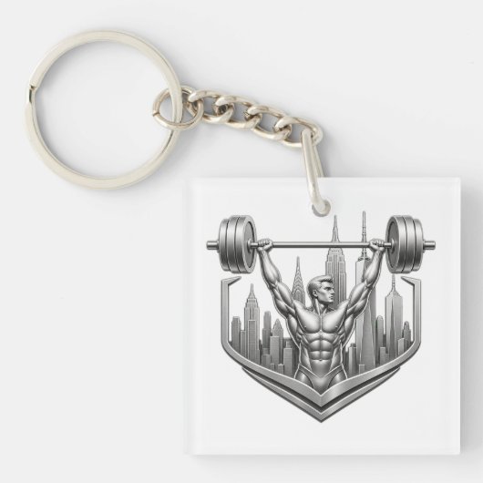 Silver NYC Bodybuilder Logo - Metallic New York Ci キーホルダー (正面)