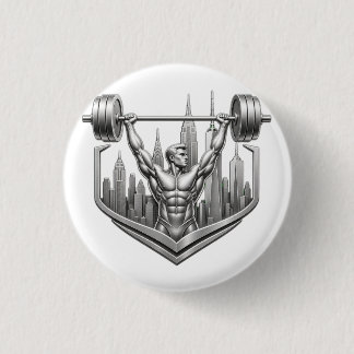 Silver NYC Bodybuilder Logo - Metallic New York Ci 缶バッジ