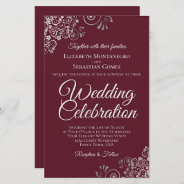 Silver on Burgundy BUDGET Wedding Invite Large