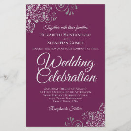 Silver on Magenta BUDGET Wedding Invite Large