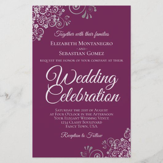 Silver on Magenta BUDGET Wedding Invite Large (正面)