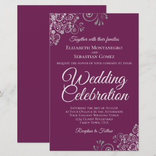 Silver on Magenta BUDGET Wedding Invite Large