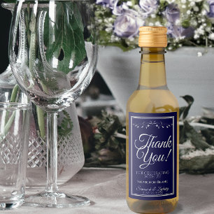 Silver on Navy 結婚 Blue's Thank You Mini ワインラベル