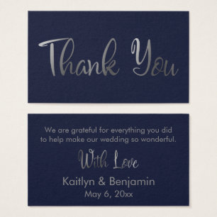 Silver on Navy 結婚's Thank Youメッセージカードカード