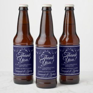Silver on Navy Blue結婚's Thank You ビールラベル