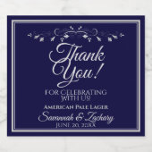 Silver on Navy Blue結婚's Thank You ビールラベル (シングルラベル)