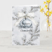 Silver Ornament White Bow Christmas Branches カード (黄色い花)