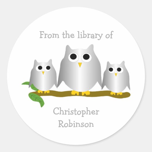 Silver Owls Design Bookplate ラウンドシール (正面)