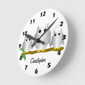 Silver Owls Design Personalised ラウンド壁時計 (傾斜)