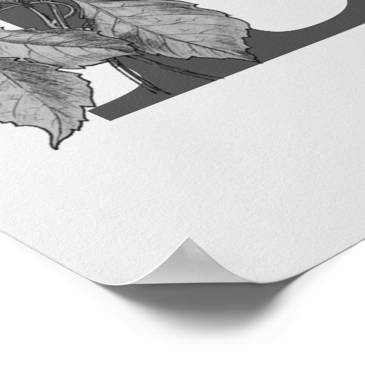 Silver Peony Elegant Monogram Initial B Poster ポスター (角)