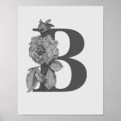 Silver Peony Elegant Monogram Initial B Poster ポスター (正面)