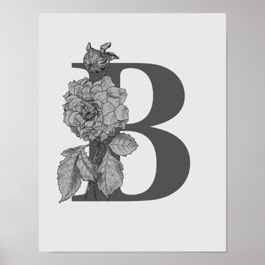 Silver Peony Elegant Monogram Initial B Poster ポスター (正面)