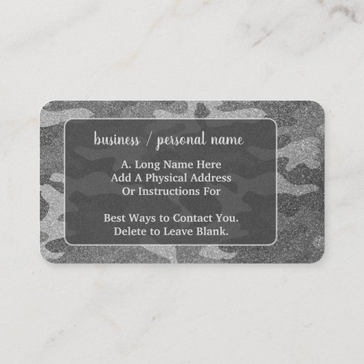Silver & Pewter Camouflage Glitter Monogrammed 名刺 (裏面)