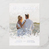 Silver Photo Whimsical Our Wedding Script Real 箔招待状 (正面)