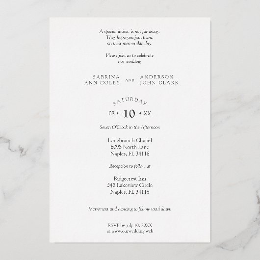 Silver Photo Whimsical Our Wedding Script Real 箔招待状 (裏面)