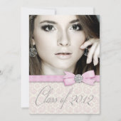 Silver Pink Damask写真卒業発表 招待状 (正面)