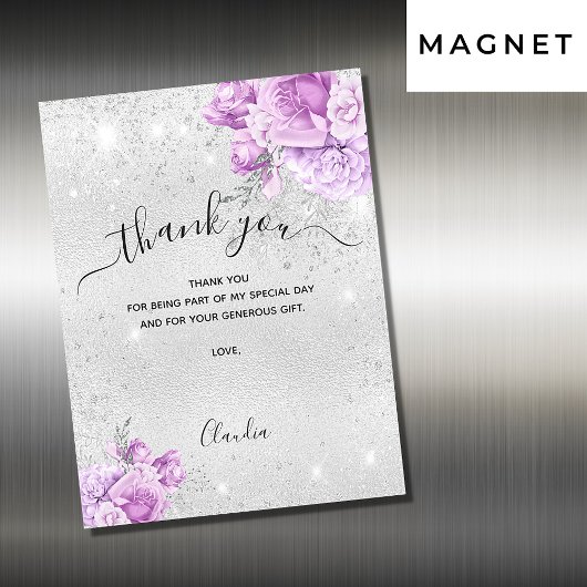Silver pink florals thank you magnetic card マグネット招待状