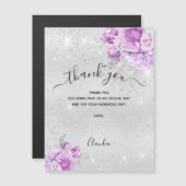 Silver pink florals thank you magnetic card マグネット招待状 (正面/裏面)