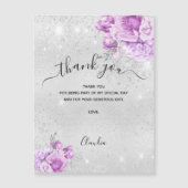 Silver pink florals thank you magnetic card マグネット招待状 (正面)
