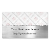Silver Pink Glitzy Stripes Business name website マグネット名刺 (正面)