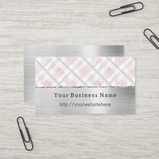 Silver Pink Glitzy Stripes Business name website 名刺 (正面/裏面インサイチュ)