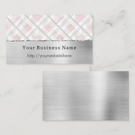 Silver Pink Glitzy Stripes Business name website 名刺 (正面/裏面)
