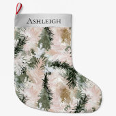 Silver Pink Green Christmas Tree Branches ラージクリスマスストッキング (正面)