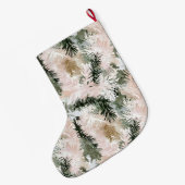 Silver Pink Green Christmas Tree Branches ラージクリスマスストッキング (裏面 (吊り時))