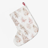 Silver Pink White Christmas Trees  ラージクリスマスストッキング (裏面 (吊り時))