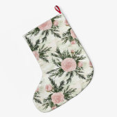 Silver Pink White Flowers Christmas ラージクリスマスストッキング (裏面 (吊り時))