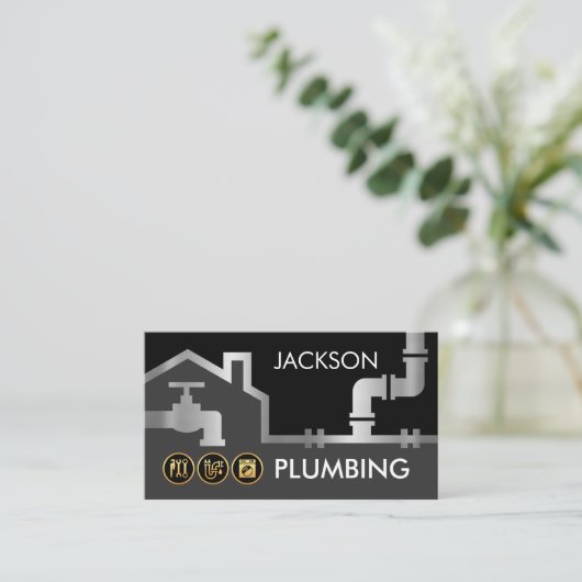 Silver Pipes Building Frame Plumber Service 名刺 (スタンド正面)