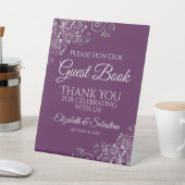 Silver & Plum Please Sign our Guest Book Sign 台座サイン (インサイチュ)