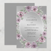Silver Polished Mauve Wedding 招待状 (正面/裏面)