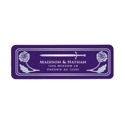 Silver Purple Medieval Fantasy Sword Wedding Label ラベル (正面)