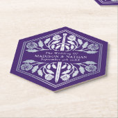 Silver Purple Royal Medieval Sword Wedding ペーパーコースター (アングル)