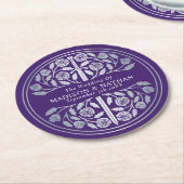 Silver Purple Royal Medieval Sword Wedding ラウンドペーパーコースター (アングル)